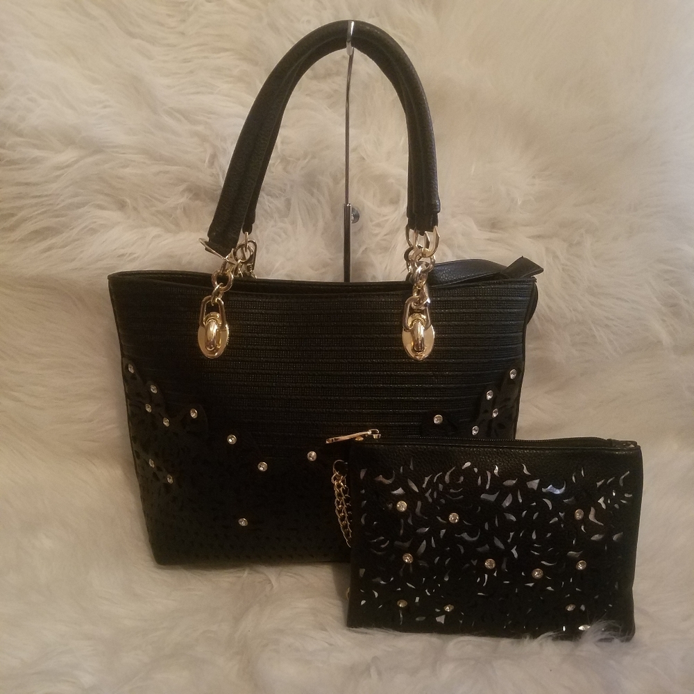 BLACK RHINESTONE HANDBAG SET